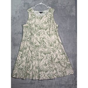 Perceptions Woman Green Cream Sleeveless Waffle Knit Tropical Dress Size 2X